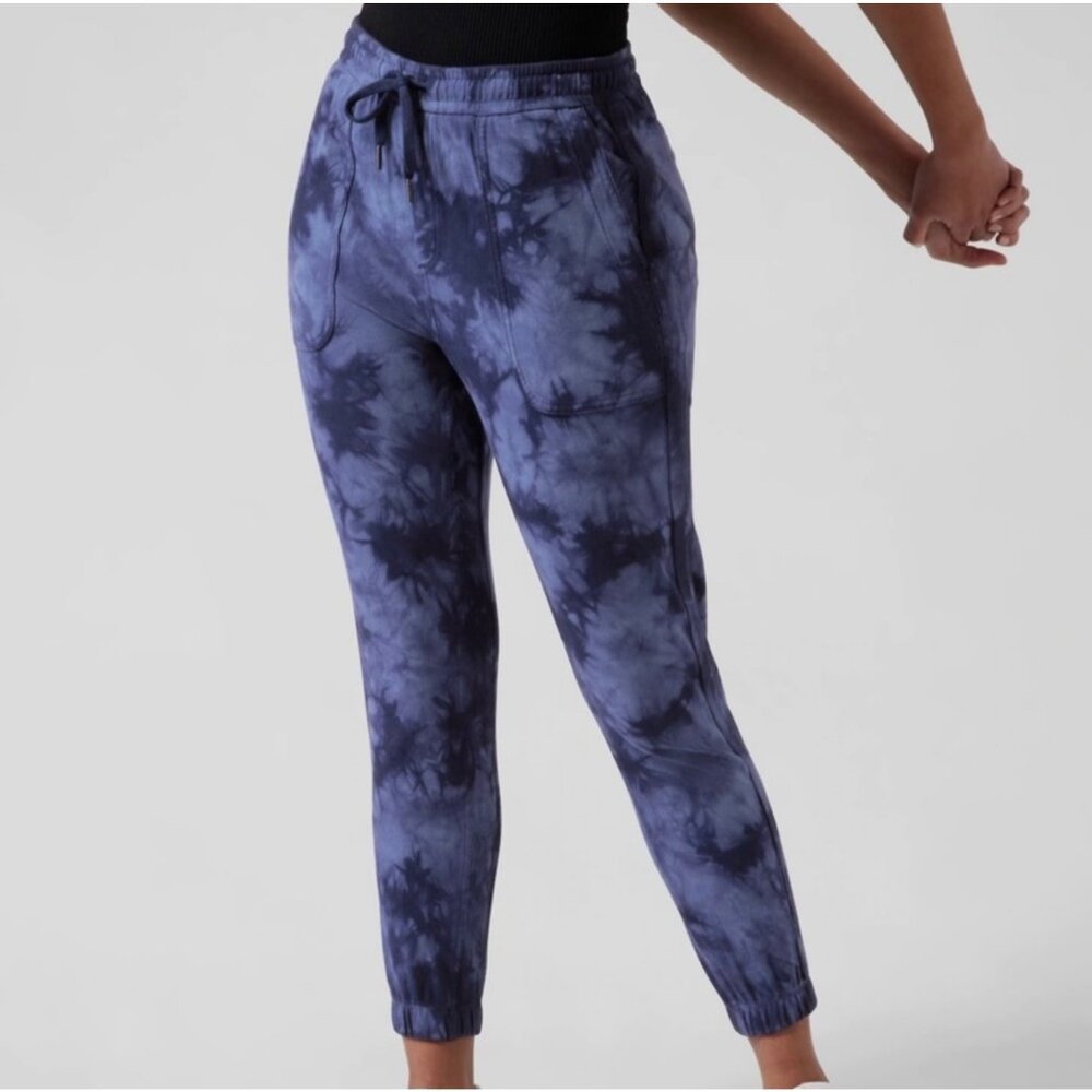 Athleta Farallon‎ Jogger Women's Size XS Tie Dye Print Blue Semi Fitted Cotton - Picture 2 of 13